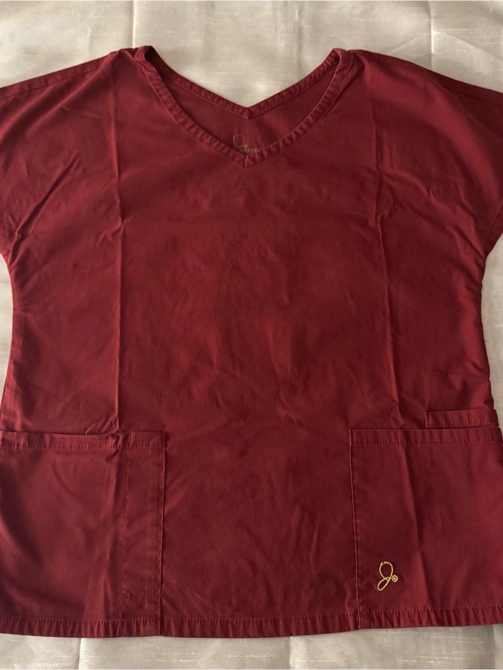 JAANUU Gold Zip Moto Scrub Set Burgundy Wine - Women's Small